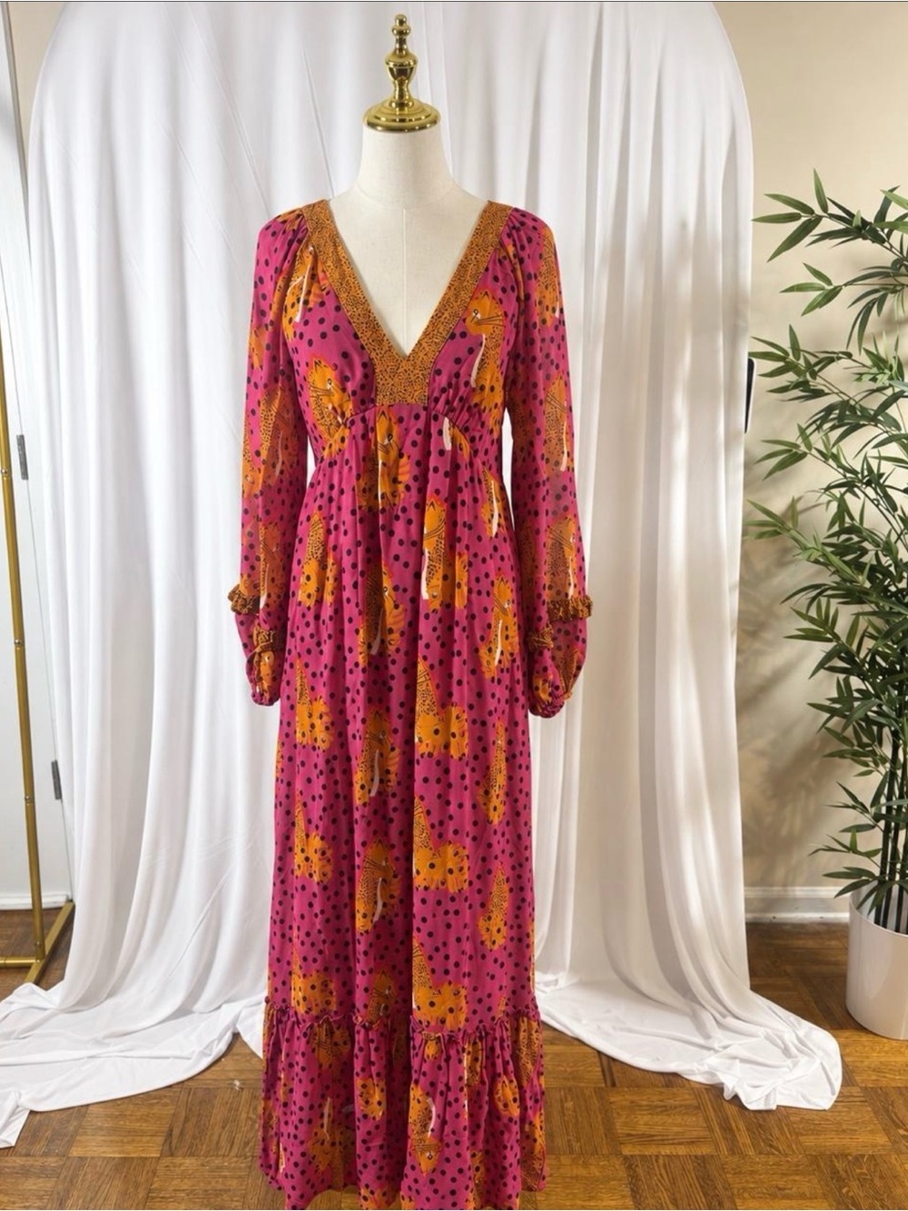 FARM Rio x Anthropologie Pink Leopard Cat Print Maxi Dress – XS